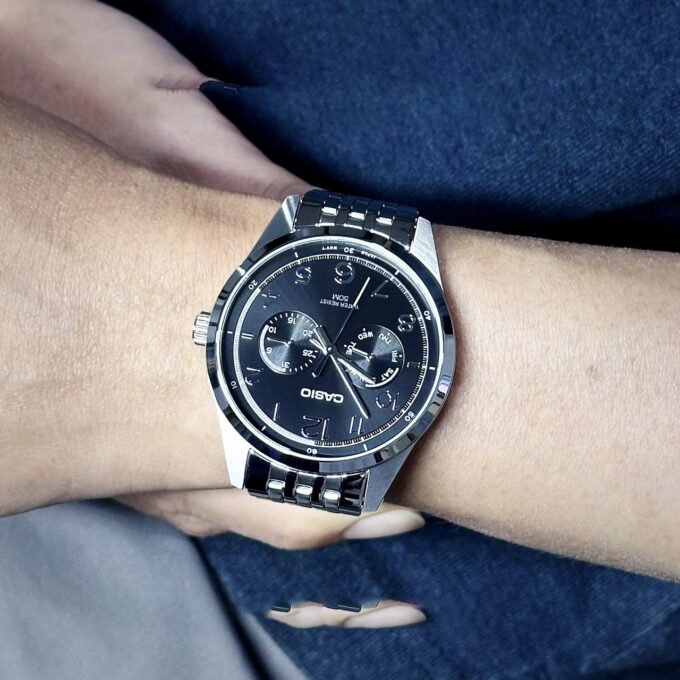 Montre Classique Homme - Casio MTP-E340D-1AVDF - Acier Inoxydable, Bracelet Métal, Étanche, Affichage Analogique - Argenté/Noir - Référence MTP-E340D-1AVDF