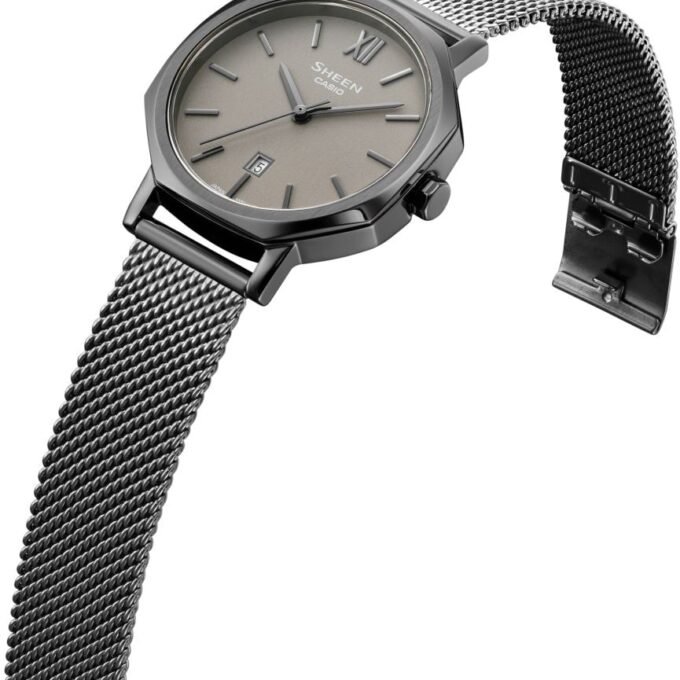 Montre Femme Casio Sheen - SHE-4554GYM-8AUDF - Bracelet en Maille Milanaise Noir - Affichage analogique - Résistant à l'eau - Verre Saphir