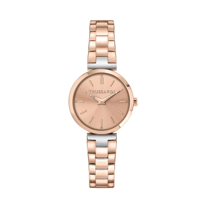 Montre Femme Trussardi Loud 30 mm - Acier Inoxydable Or Rose, Verre Minéral, Bracelet Métal, Quartz, Etanche 50 mètres – Réf. R2453164506