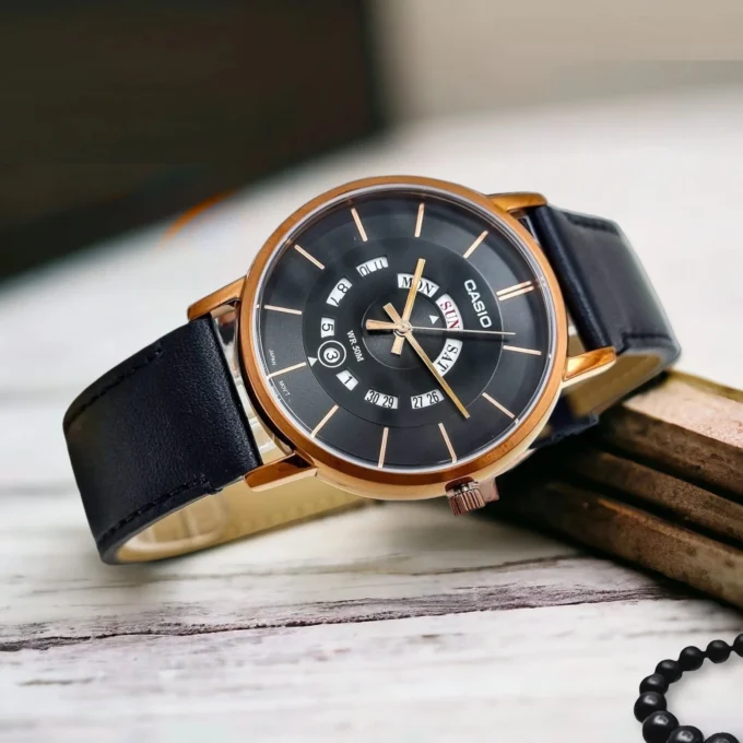 montre homme casio mtp b135rl 1avdf bracelet en cuir noir affichage analogique résistant à l'eau