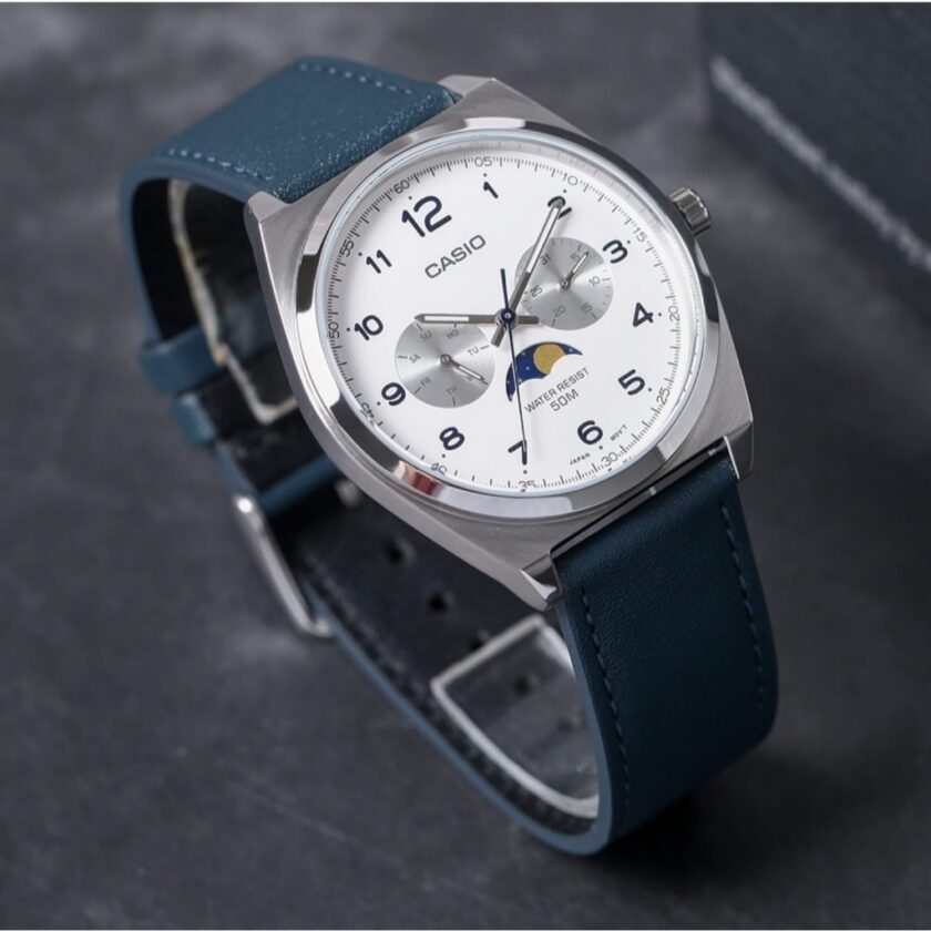 montre homme casio mtp m300l 7avdf bracelet en cuir bleu affichage analogique résistant à l'eau