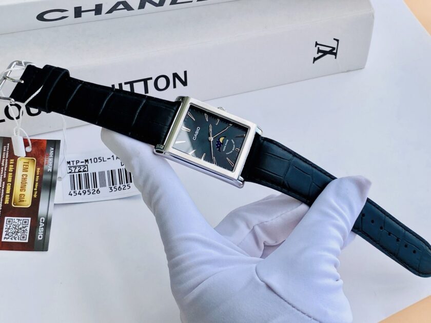 montre homme casio mtp m105l 1avdf cadran carré bracelet en cuir noir affichage analogique résistant à l'eau