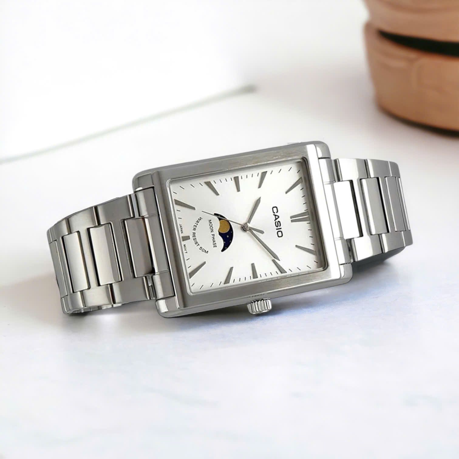 montre homme casio mtp m105d 7avdf bracelet en acier inoxydable affichage analogique résistant à l'eau