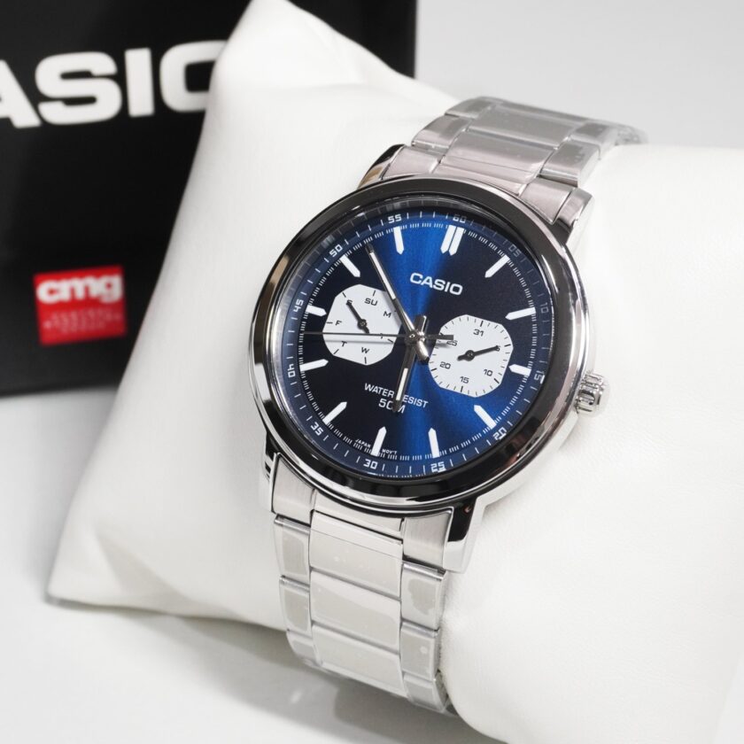 montre classique homme casio mtp e335d 2e1vdf acier inoxydable, bracelet métal, cadran bleu, Étanche référence mtp e335d 2e1vdf