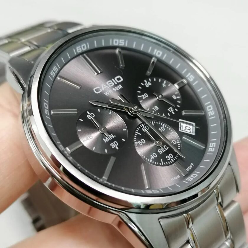 montre classique casio homme chronographe Élégant, Étanche 50m, verre minéral, bracelet acier inoxydable argent mtp e515d 8avdf
